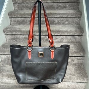 Dooney & Bourke Black and Brown Leather Tote with Gold Hardware